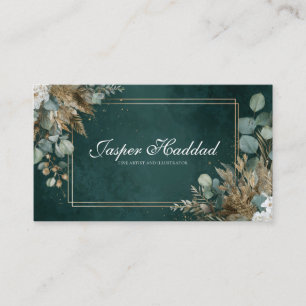 Carte De Visite Émeraude Rustique Or Eucalyptus Blanc Floral Moder