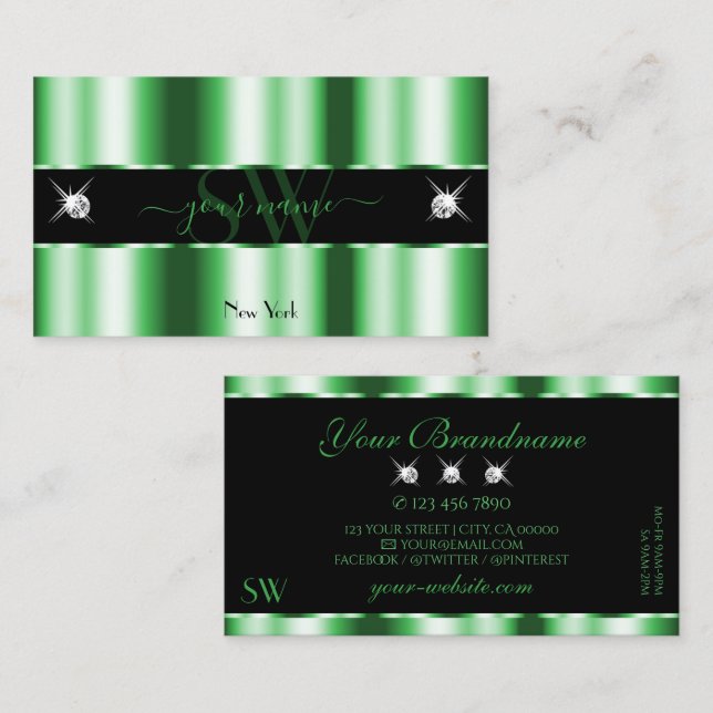 Carte De Visite Émeraude Vert Émeraude Noir Épargne Joyaux Initial (Devant / Derrière)