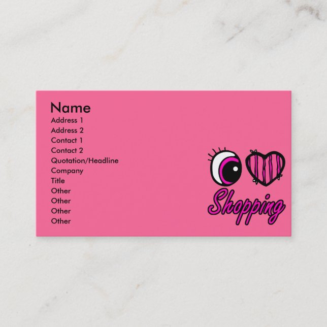 Carte De Visite Emo Eye Heart I Love Shopping (Devant)