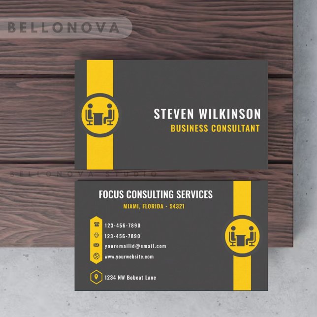 Carte De Visite Employé de conseil personnalisé gris foncé noir ja (Custom Dark Grey Black Yellow Consulting employee Business Card)