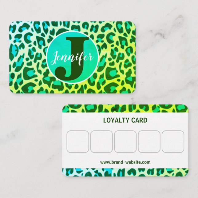Carte De Visite Empreinte de léopard vert brillant Rockabilly Moti (Devant / Derrière)