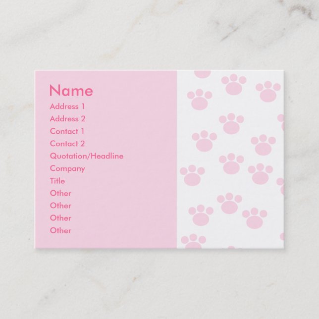 Carte De Visite Empreinte de patte animal. Modèle rose-clair et (Devant)