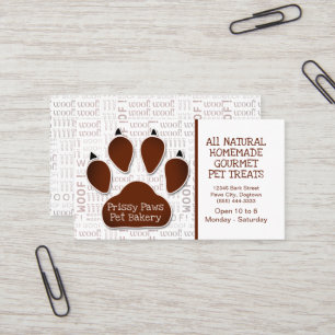 Carte De Visite Empreinte de patte avec message et nom en marron