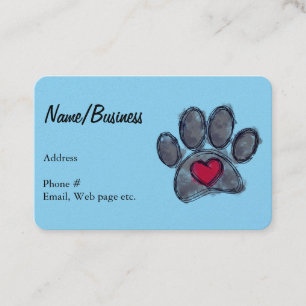 Carte De Visite Empreinte de patte de chien noir aquarelle Cœur ro