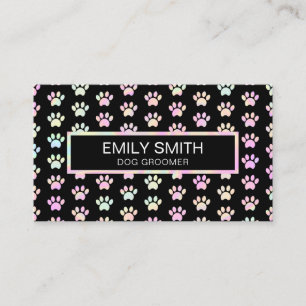 Carte De Visite Empreinte de patte holographique Groomer animal