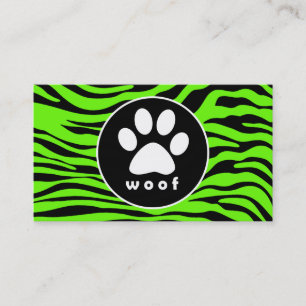 Carte De Visite Empreinte de patte sur Bright Neon Green Zebra Str