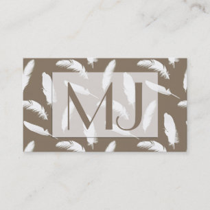 Carte De Visite Empreinte en plumes blanches sur tan taupe