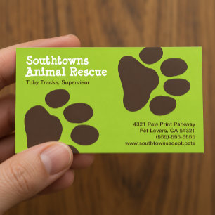 Carte De Visite Empreintes de patte de chien vertes et marron Soin