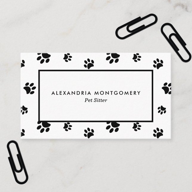 Carte De Visite Empreintes de pattes noirs Professionnel Animaux d (Black Paw Prints Professional Pet Sitter Business Card)