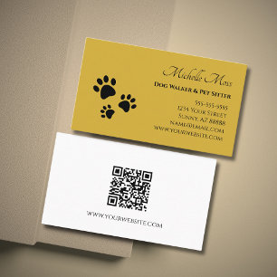 Carte De Visite Empreintes de pattes Pet Sitter Code QR Or