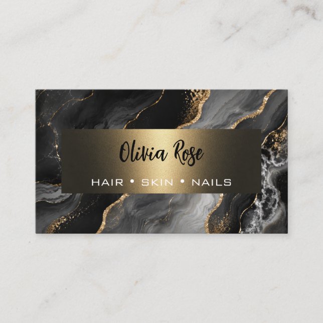 Carte de visite en agate noire et or de luxe (Devant)