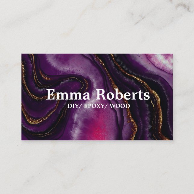 Carte de visite en bois epoxy DIY VIOLET (Devant)