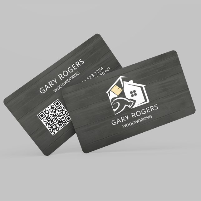 Carte de visite en bois pour réparateur de code QR (Créateur téléchargé)
