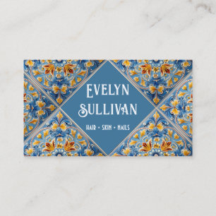 Carte de visite en carreaux bleu jaune