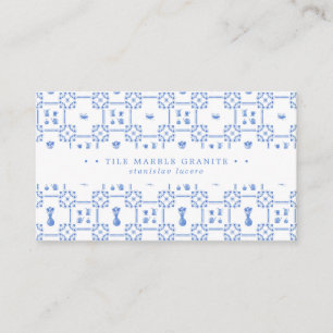 Carte de visite en carreaux bleus et blancs de Del