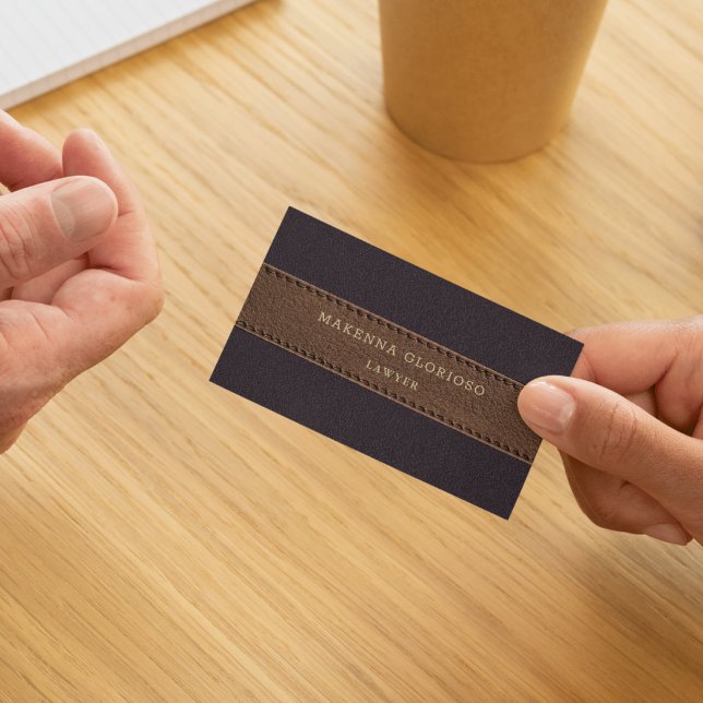 Carte de visite en cuir marron foncé pour avocat (Créateur téléchargé)