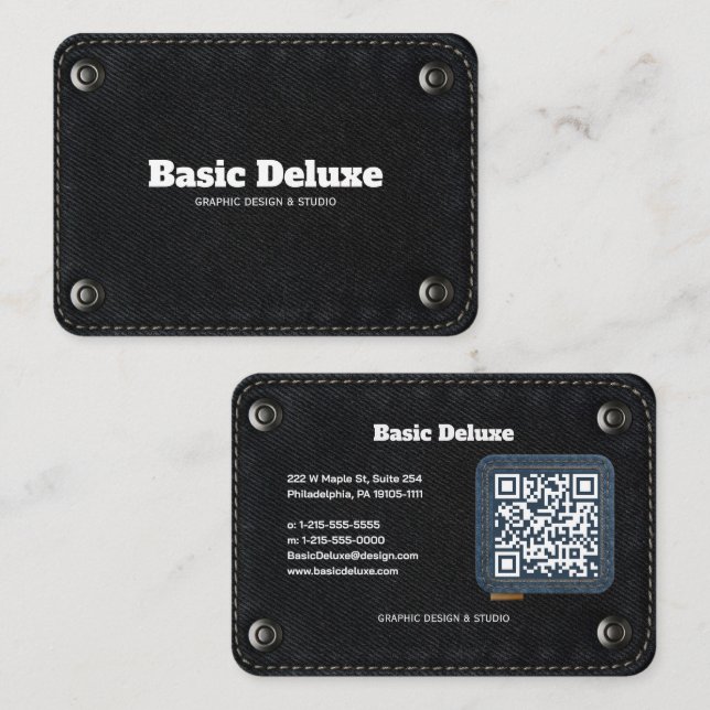 Carte de visite en denim rustique | Jean foncé  (Devant / Derrière)