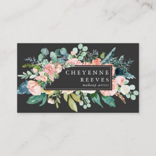 Carte De Visite En fleurs   Floral rose sur fond noir