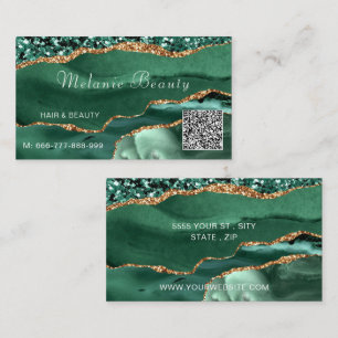 Carte de visite en marbre doré vert QR Code Agate