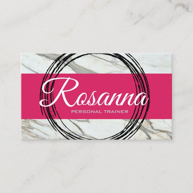 Carte de visite en marbre rose, noir et blanc tend (Devant)