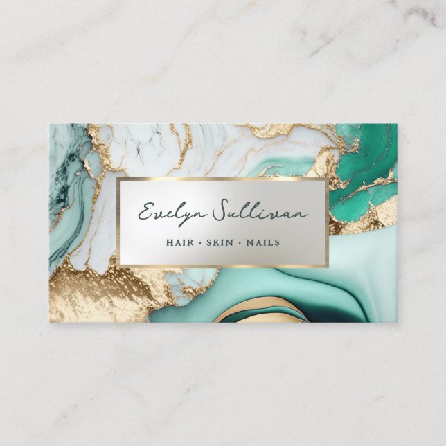 carte de visite en marbre turquoise liquide (Devant)