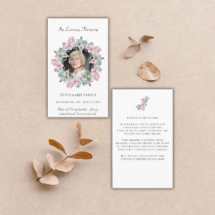 Carte De Visite En Mémoire Amoureuse Photo Floral Memorial Prayer