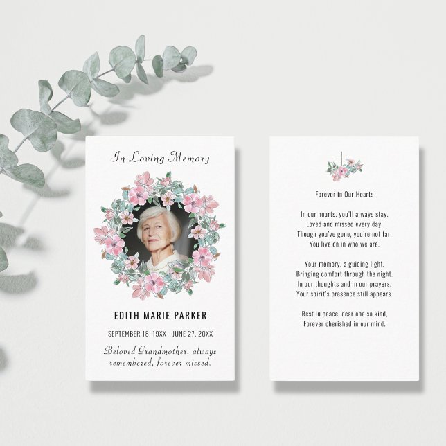 Carte De Visite En Mémoire Amoureuse Photo Floral Memorial Prayer  (Créateur téléchargé)