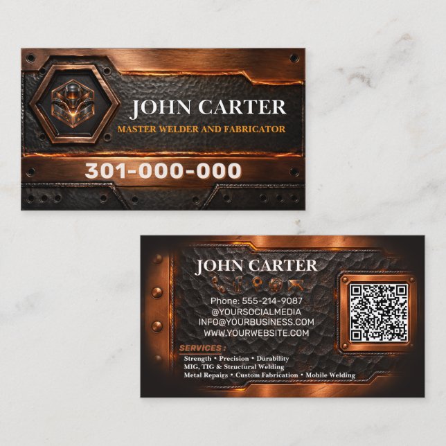 Carte de visite en métal avec code QR pour les ser (Devant / Derrière)
