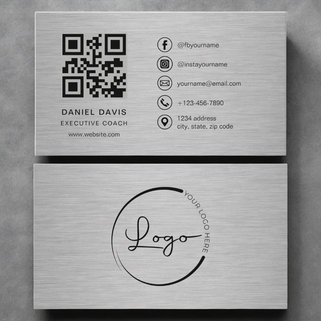 Carte de visite en métal Code QR pour coach exécut (Créateur téléchargé)