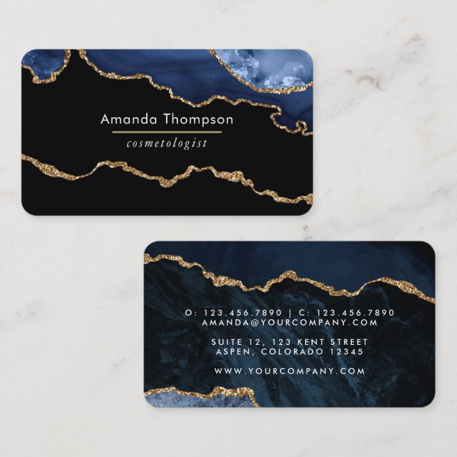 Carte de visite en pierre précieuse Agate Navy et  (Devant / Derrière)