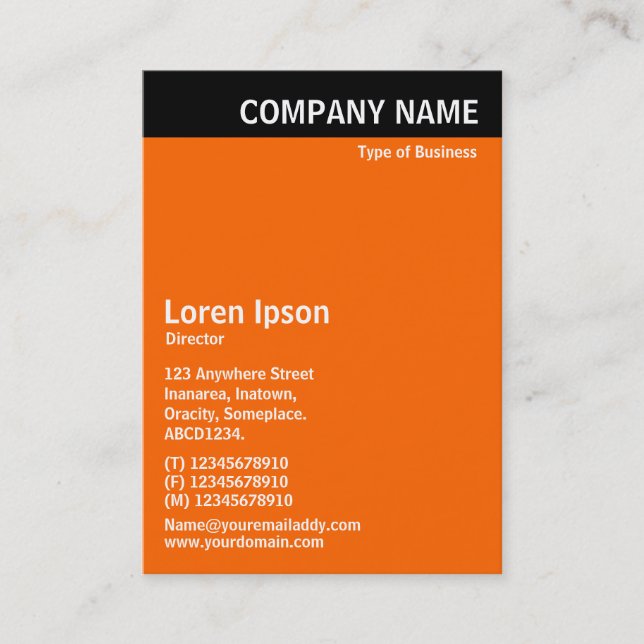 Carte De Visite En-tête vertical - Noir avec orange FF6600 (Devant)