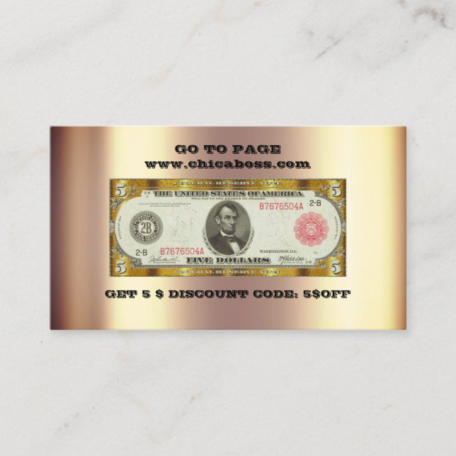 Carte de visite encart de réduction 5$ Code QR or  (Devant)