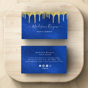 Carte De Visite Encre D'Aquarelle Liquide D'Art Moderne Bleu Et Or