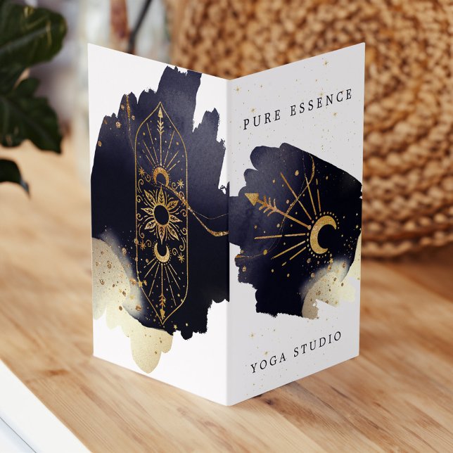 Carte De Visite Encre noire holistique céleste solaire et lune (Holistic Celestial Sun & Moon Dark Watercolou Ink Business Card)