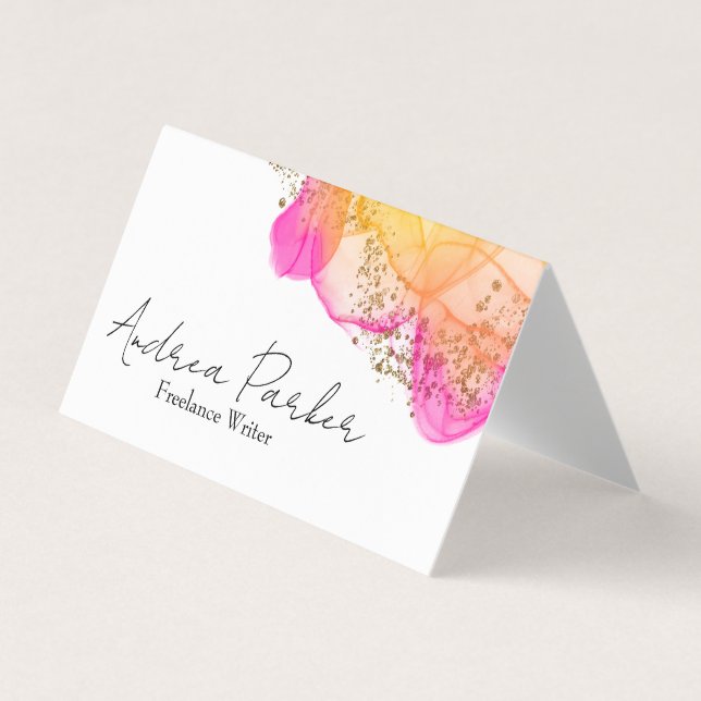 Carte De Visite Encre rose personnalisée Code QR moderne simple (Devant)