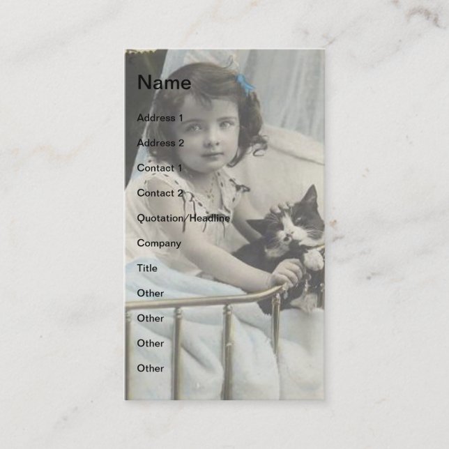Carte De Visite Enfant vintage et chat (Devant)