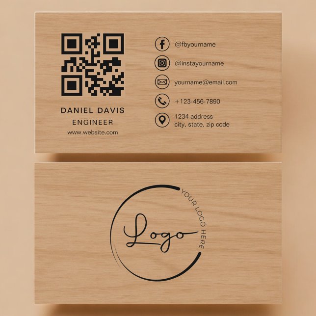 Carte De Visite Engineer Wood Professional QR Code (Créateur téléchargé)