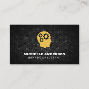 Carte De Visite Engrenages en tête   Arrière - plan noir géométriq