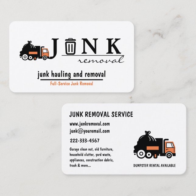 Carte De Visite Enlèvement Professionnel de Déchets et Élimination (Devant / Derrière)