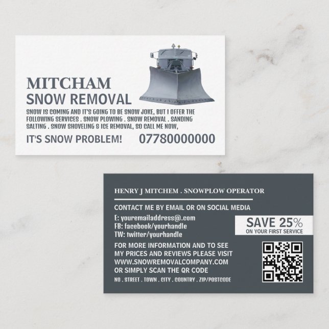 Carte De Visite Enneigement, Snow Removal Company Publicité (Devant / Derrière)