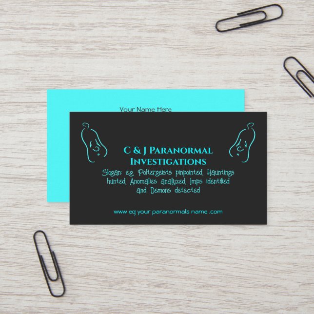 Carte De Visite Enquêteur paranormal avec logo fantôme (Devant/Arrière en situation)