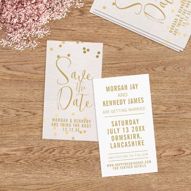 Carte De Visite Enregistrer La Date Blush Pink Gold Confetti 100 C (A cost effective business card sized pretty blush pink Save the Date with space for your details)