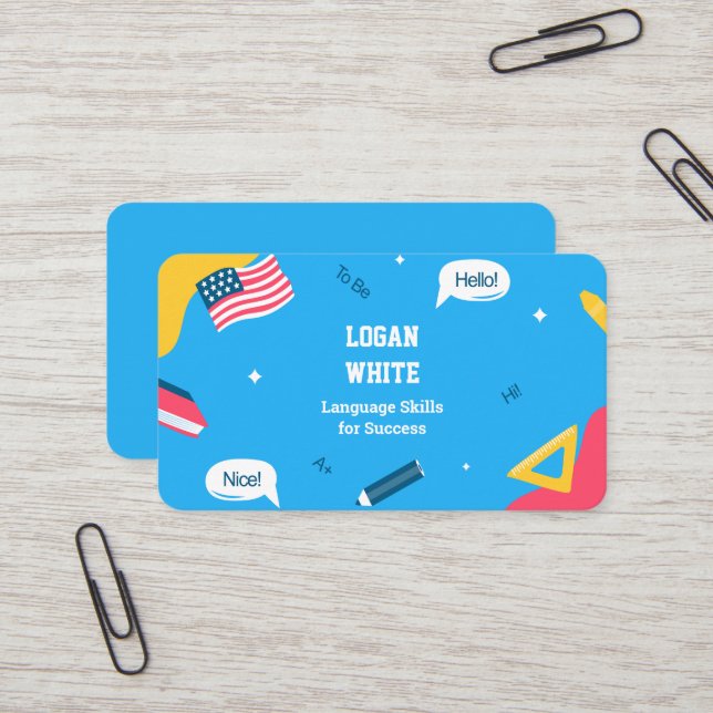 Carte De Visite Enseignant anglais instructeur ESL (Devant/Arrière en situation)