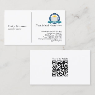 Carte De Visite Enseignant blanc simple avec logo de l'école et co
