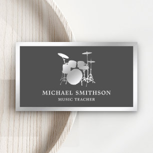 Carte De Visite Enseignant de musique grise Argent Foil Kit tambou