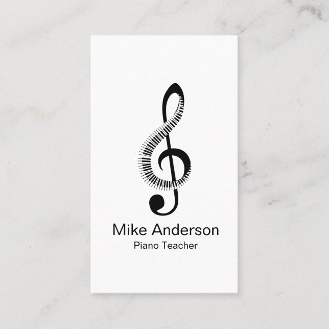 Carte de visite enseignant de piano noir et blanc  (Devant)