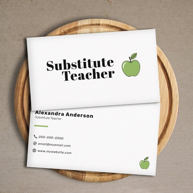 Carte De Visite Enseignant de pomme verte simple (Simple Green Apple Teacher Business Card)