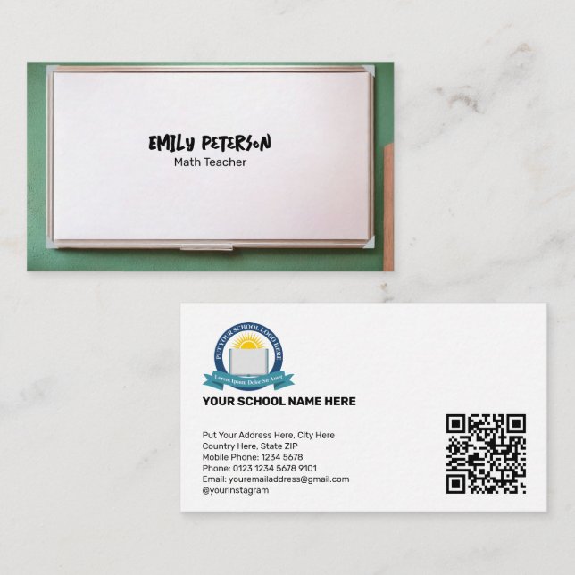 Carte De Visite Enseignant de Whiteboard avec code QR (Devant / Derrière)