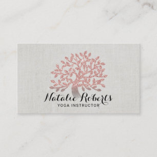 Carte De Visite Enseignant du yoga Rose Gold Tree Elegant Linen
