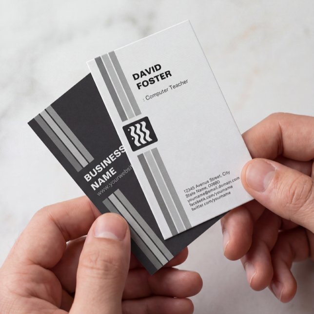 Carte De Visite Enseignant en informatique - Noir Blanc Moderne (Créateur téléchargé)